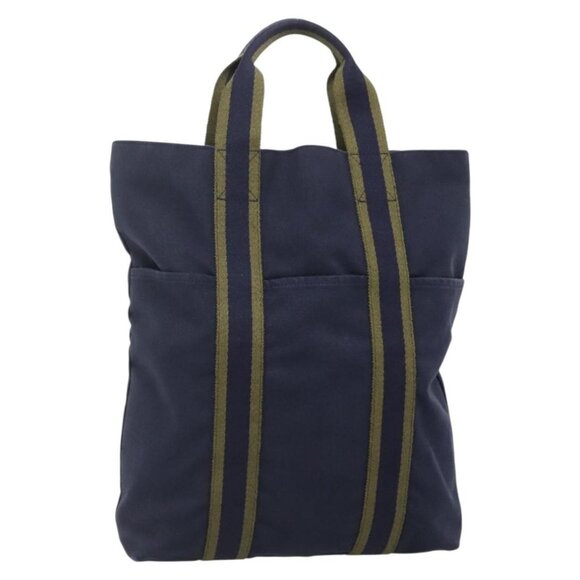 HERMES Fourre Tout Cabas Tote Bag Canvas Navy Auth - Picture 1 of 16